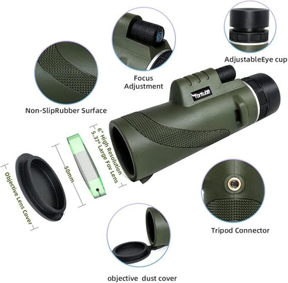 12x50 Monocular Telescope High Power Bak4 Prism IPX5 Waterproof for Stargazing Bird Watching Hunting Camping Hiking Concert Soccer Game, YMT3