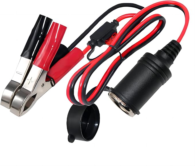 KUNCAN Cigarette Lighter Adapter - Female Socket to 12v Battery Alligator Clips for Auto Car Battery Clamp to Lighter Plugs Cigar Charge Extension Cable Cord 2FT