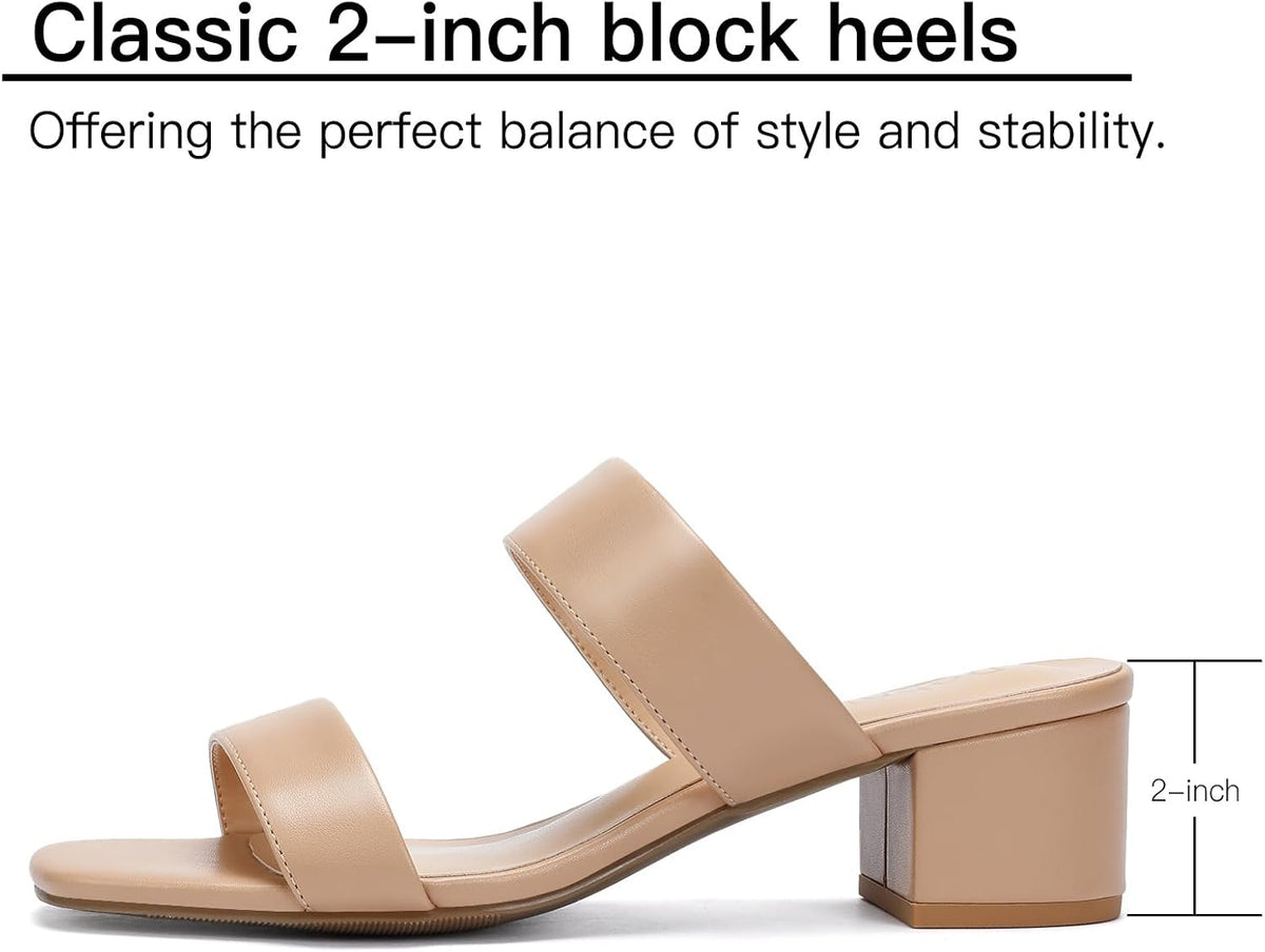 Women's Heeled Sandals Two Strap Square Open Toe Heels 2-Inch Chunky Sandals Dress Shoes Wide Feet Friendly