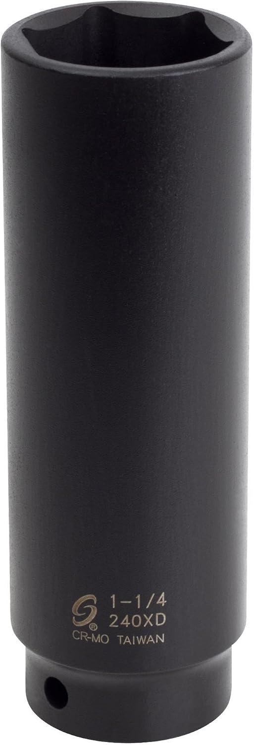 SUNEX Tools 1/2 in. Drive 1-1/4 in. 6-Point Extra Deep Impact Socket, CR-MO Steel, Model 240XD