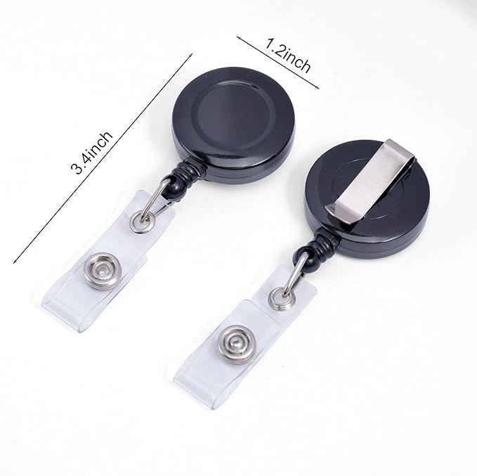 1 Pack Badge Reel with Belt Clip, Badge Holder Retractable Clip, ID Badge Clip with 29" Retractable Cord Black