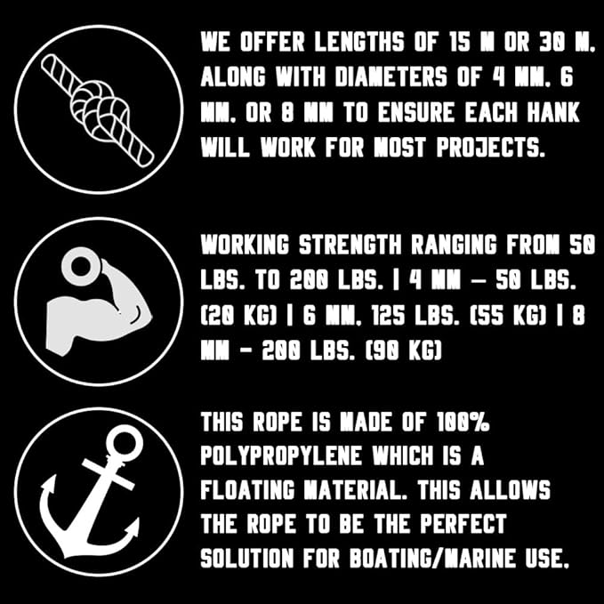 Rope  Cord Polypropylene 516" Utility Rope a Strong All-Purpose Rope for Camping, Flag Poles, Landscaping  More! a Black