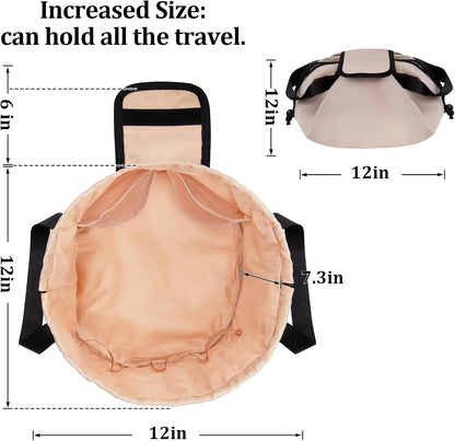Large Barrel Drawstring Makeup Bag,Lay Travel Makeup Bag,Portable Cosmetic Bag Travel Bags Toiletry Bags for Travel Toiletries Accessories Essentials(Khaki)