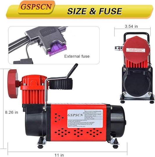 GSPSCN Portable 12V Air Compressor Pump, 150PSI Red Tire Inflator, Heavy Duty Auto Air Pump,for Car, Truck, RV, ATV, Bike,Balls,Lawn Mower and Other Inflatables