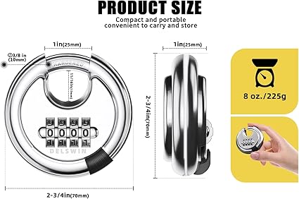 DELSWIN 4 Digit Combination Lock with Hardened Steel Shackle Combo Padlock for Sheds,Gym Locker,Storage Unit,Gate and Fence (1 Pcs)