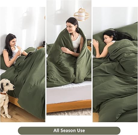 COTTEBED Ultra-Soft King Bedding Comforter Sets Bed, All Season Use Light Weight with Warm Fluffy Washed Cotton Microfiber,1 Bed Blanket Comforter  2 PillowSham(KingCalifornia King Dark Olive Green