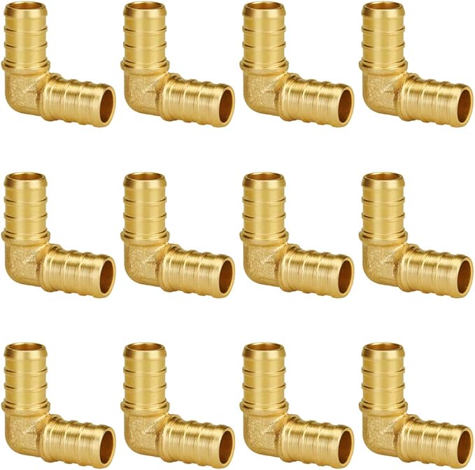 SUNGATOR 12 Inch 90 Degree Elbow PEX Fittings No Lead Brass Crimp for PEX Pipe in Plumbing Jobs (12-Pack)