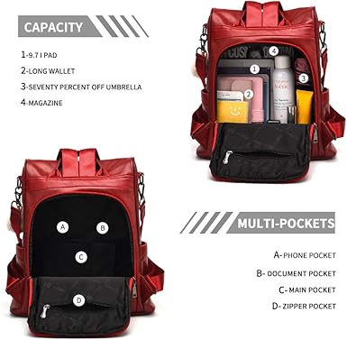 CHERUTY Women Backpack Purse PU Leather Anti-theft Casual Shoulder Bag Fashion Ladies Satchel Bags