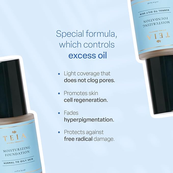TEIA Cosmetics - Moisturizing Light Coverage Foundation, Natural Finish. Non-toxic, vegan, cruelty-free. (CAPUCCINO)