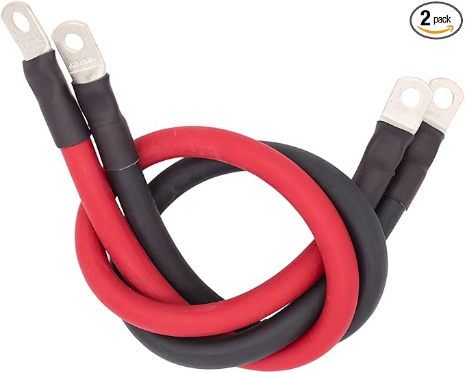 10 AWG Battery Cables with Terminals, Positive and Negative Wires Pure Copper, Solar Power Inverter, Welding, Golf Cart, Motorcycle (Red and Black, 2 FT (24 in), 12" Lugs on Both Ends, 2pcs)