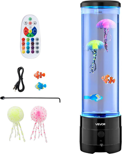 VEVOR Sensory Bubble Tube Lamp, 16 Color Changing Light Effects, Water Fish Lamp with Built-in Bluetooth Speaker & White Noise, Fake Aquarium Tank Night Light for Bedroom Living Room Home Decor ( does not come with 2JelltFish-2Fish-1JellyFish Hook )