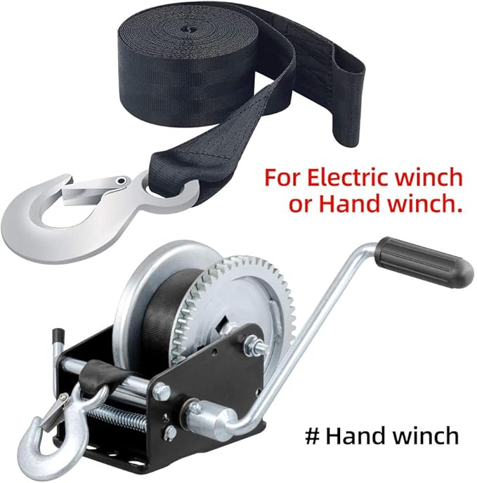 Boat Trailer Winch Strap 2" x 20' with Hook Replacement, 10000 lbs Breaking Strength, Loop End for Boats, Trailer, Wave Runner, Towing, Heavy Duty Equipment