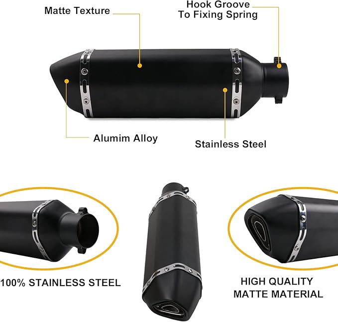 Exhaust Muffler 1.5-2"Inlet with Removable DB Killer for Street/Sport Motorcycles and Scooters with 38,51mm Diameter Exhaust Pipes(Matt black)