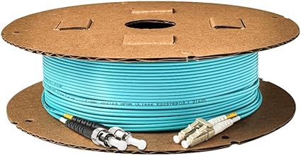 SpeedyFiberTX - 1-Pack 500 Feet Multimode OM3 Duplex ST to LC Fiber Patch Cable, Corning OM3 ClearCurve 50/125 Optical Fiber, Aqua Riser OFNR Cable Jacket