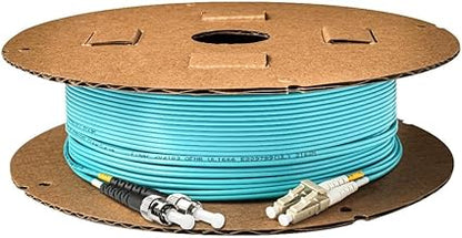 SpeedyFiberTX - 1-Pack 500 Feet Multimode OM3 Duplex ST to LC Fiber Patch Cable, Corning OM3 ClearCurve 50/125 Optical Fiber, Aqua Riser OFNR Cable Jacket