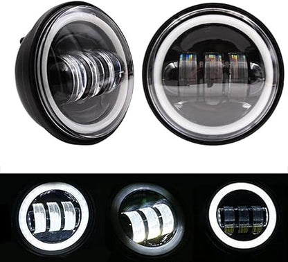 Road King Passing Light - 4 1/2 Inch Passing Light for HD Ultra Classic - with LED Halo Spot Lamp Passing Light Black Projector Fog light Spot light