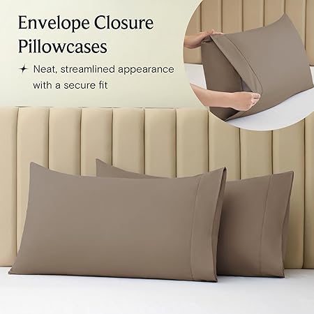 LuxClub 4 PC King Sheet Set, Breathable Luxury Bed Sheets, Deep Pockets 18" Wrinkle Free Cooling Bed Sheets Machine Washable Hotel Bedding Silky Soft - Dark Khaki King