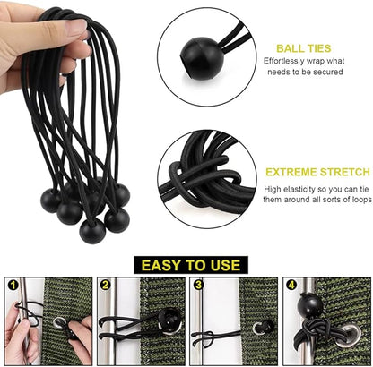 NODG 24 Pieces Ball Bungee 4,6,9 Inch Black Bungee Balls Heavy Duty Tarp Ball Bungee Cords Elastic String 4mm Thickness Tarp  Canopy Shock Cords for Camping, Tents, Cargo, Holding Wire