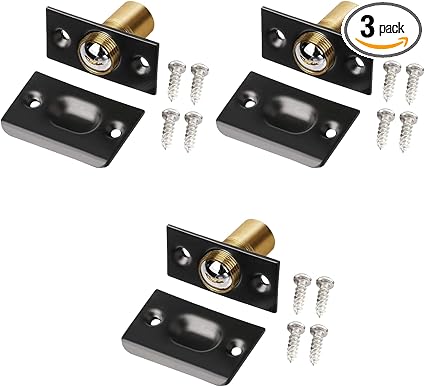 Closet Door Ball Catch,Stainless Steel Catch Adjustable,Drive in Ball Catch with Strike Plate for Closet Doors,for Invisible Pantry Ball Bearing Door Latch Black-3 Pack