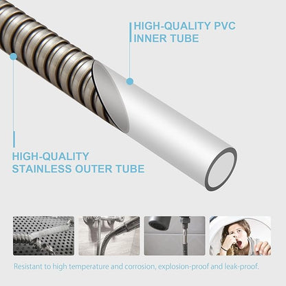 OFFO Shower Hose, Brushed Nickel 100 In Kink Free Stainless Steel Shower Hose Attachment Electroplating Handheld Shower Head Hose Flex Hoses Extension with Brass Insert & Nut for Pet Bathing Cleaning