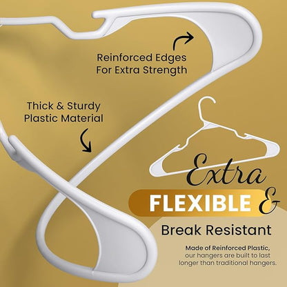 50 Pack Adult Plastic Hanger for Shirt Pants Coats Dresses Skirts Suits Jackets - Standard Thick Coat Hanger - Sturdy & Durable Design with Shoulder Grooves Hook - White