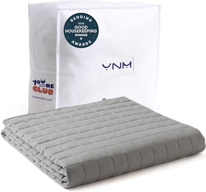 YnM Cotton King Size Weighted Blanket for Adults (88x104 Inches, 30 Pounds, Light Grey), Smallest Compartments with Cooling Glass Beads,Heavy Blanket for Two Persons of 140~240lbs on Queen or King Bed