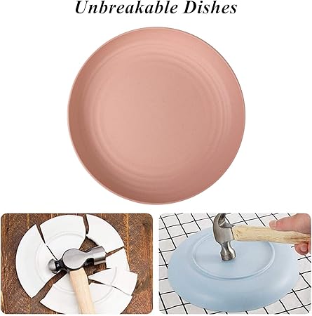 Wheat Straw Plates Lightweight Unbreakable Dinner Dishes Plates Set Dishwasher  Microwave Safe (Large 4 Pack 8')