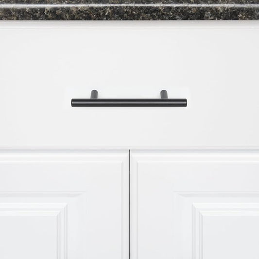 Basics Euro Bar Cabinet Handle (12-inch Diameter), 5.38 in Length (3 in Hole Center), Flat Black, Pack of 10, AB1500-FB-10