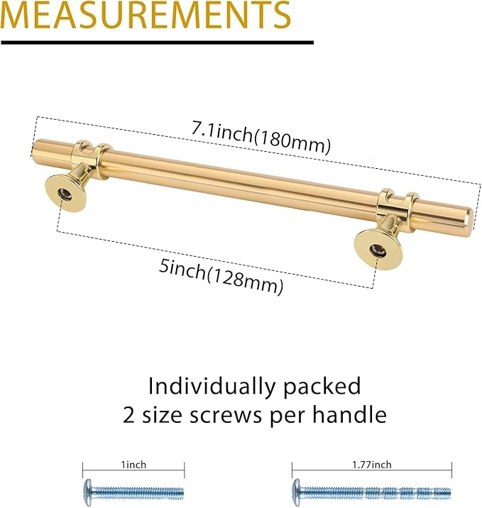 Rergy Cabinet Handles Drawer Pulls and Knobs, 10Pack Gold 5inch Hole Center, Kitchen Hardware for Dresser Handle Zinc Alloy Furniture Pull