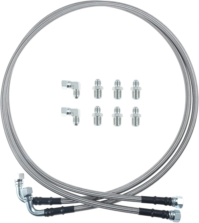 6AN 52" Transmission Fluid Oil Cooler Hose Line kit, Compatible with GM Chevy Ford GMC Buick Cadillac Cars and Trucks Stainless Steel Braided PTFE Hose Transmission Cooling Lines