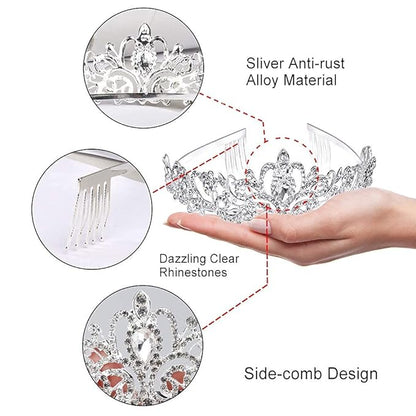 Didder Silver Crystal Tiara Crown Headband Princess Elegant Crown with combs for Women Girls Bridal Wedding Prom Birthday Party