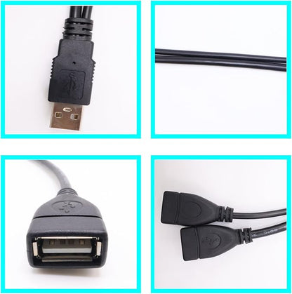 USB Splitter Data Charger Cable USB 2.0 Male to Dual Data USB Female 1 to 2 Splitter Charging Extension Power Cord Cable for Computer and Mobile Phone Data Cable Transmission Charging