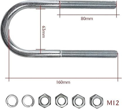 2PCS High Tensile Zinc Plated Axle U Bolt 60mm Round M12 Leaf Spring Clamp Trailer Truck Parts