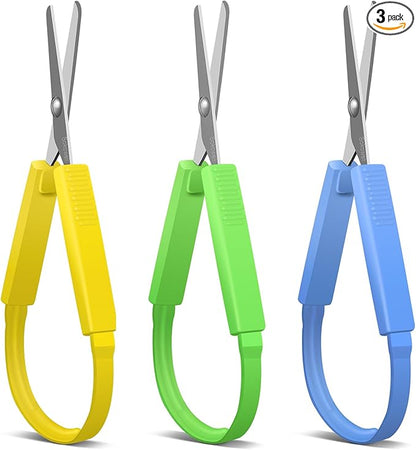 Sokoweii Loop Scissors, Adaptive Design, Preschool Training Scissors, Mini Squeeze Scissors, Lefty Support, (3Pcs)