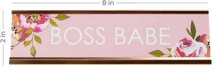 Boss Babe Desk Plate  2" x 8" Chic Pink Floral Office Desk SignCubicle Name Plate Coworker PresentMade In The USA