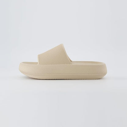 CUSHIONAIRE Feather Slides  Comfortable Cloud Cushion House Slippers for Women, Indoor Outdoor EVA Foam Foot Spa Shower Shoes, Non-Slip Arch Support