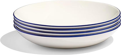 Made In Cookware - Set of 4 - Entree Bowls - White With Navy Rim - Porcelain - Crafted in England