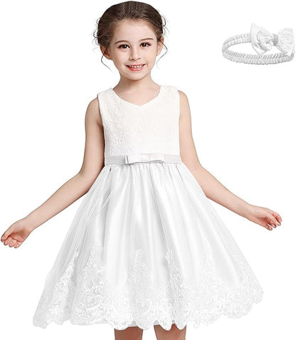 New Bow Lace Dress Summer Girl Dress Wind Dress Girl and Hair Band Fall Baby Girl Clothes