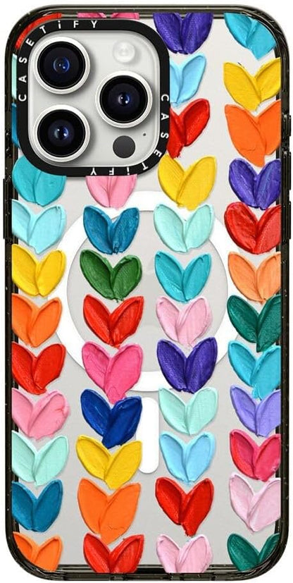 CASETiFY Impact Case for iPhone 15 Pro Max [4X Military Grade Drop Tested / 8.2ft Drop Protection/Compatible with Magsafe] - Cute Prints - Clear Polka Daub Hearts - Clear Black