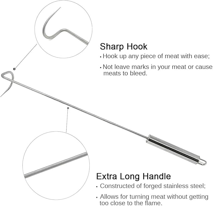 Food Flipper Turner Hooks Stainless Steel BBQ Meat Hook Cooking Barbecue Turners Hooks Grill Accessories for BBQ Steak,Tri-Tips,Patties Sausages Ribs Chicken Breast Roasts