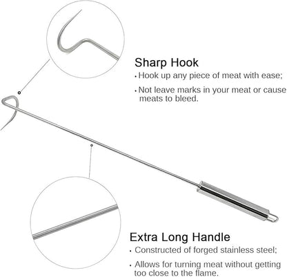 Food Flipper Turner Hooks Stainless Steel BBQ Meat Hook Cooking Barbecue Turners Hooks Grill Accessories for BBQ Steak,Tri-Tips,Patties Sausages Ribs Chicken Breast Roasts