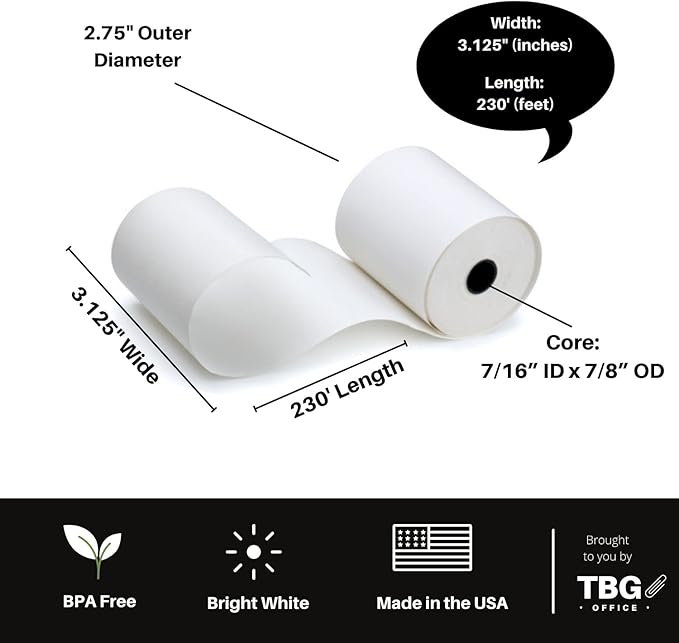 3 18a x 230' Thermal Paper Rolls - BPA FREE a MADE IN USA - Receipt paper rolls a Point of Sale Cash Register - Thermal printer paper - Credit Card Paper - for POS systems (1 Case - 10 Rolls)