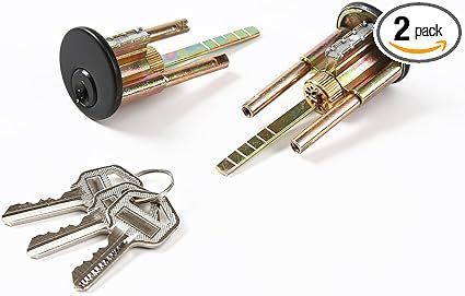 2 Pack Black Mortise Cylinder with Keys Solid Brass Doors Lock Replacements Front Door Handle Door Lock Cylinder Interior Doors Exterior Doors Lock Cylinder with 6 Keys (2, Matte Black)