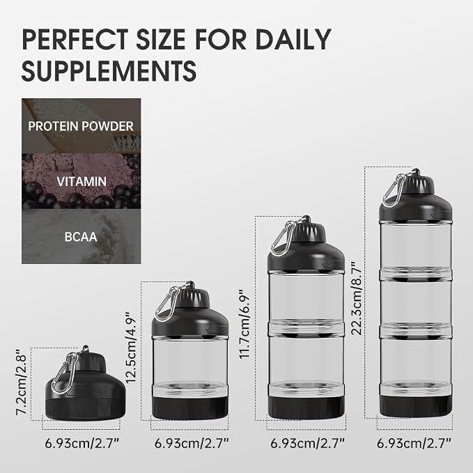 BYLWORKOUT 3-Layer Protein Powder Container with Funnel and Keychain