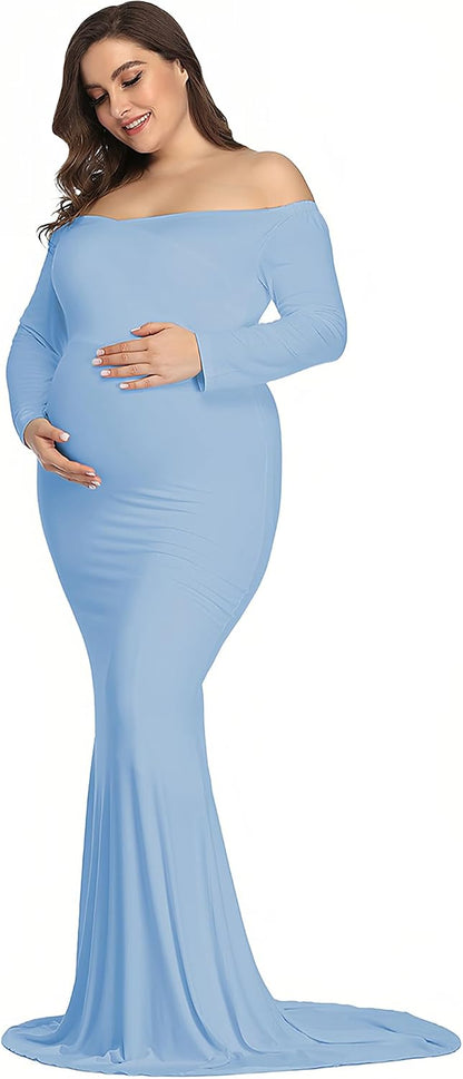 Mommy Jennie Maternity Dress for Photoshoot for Baby Shower | Long Sleeves, Photography, Stretchy, Pregnancy Fitted Gowns, Off Shoulder, Maternity Photoshoot Outfits