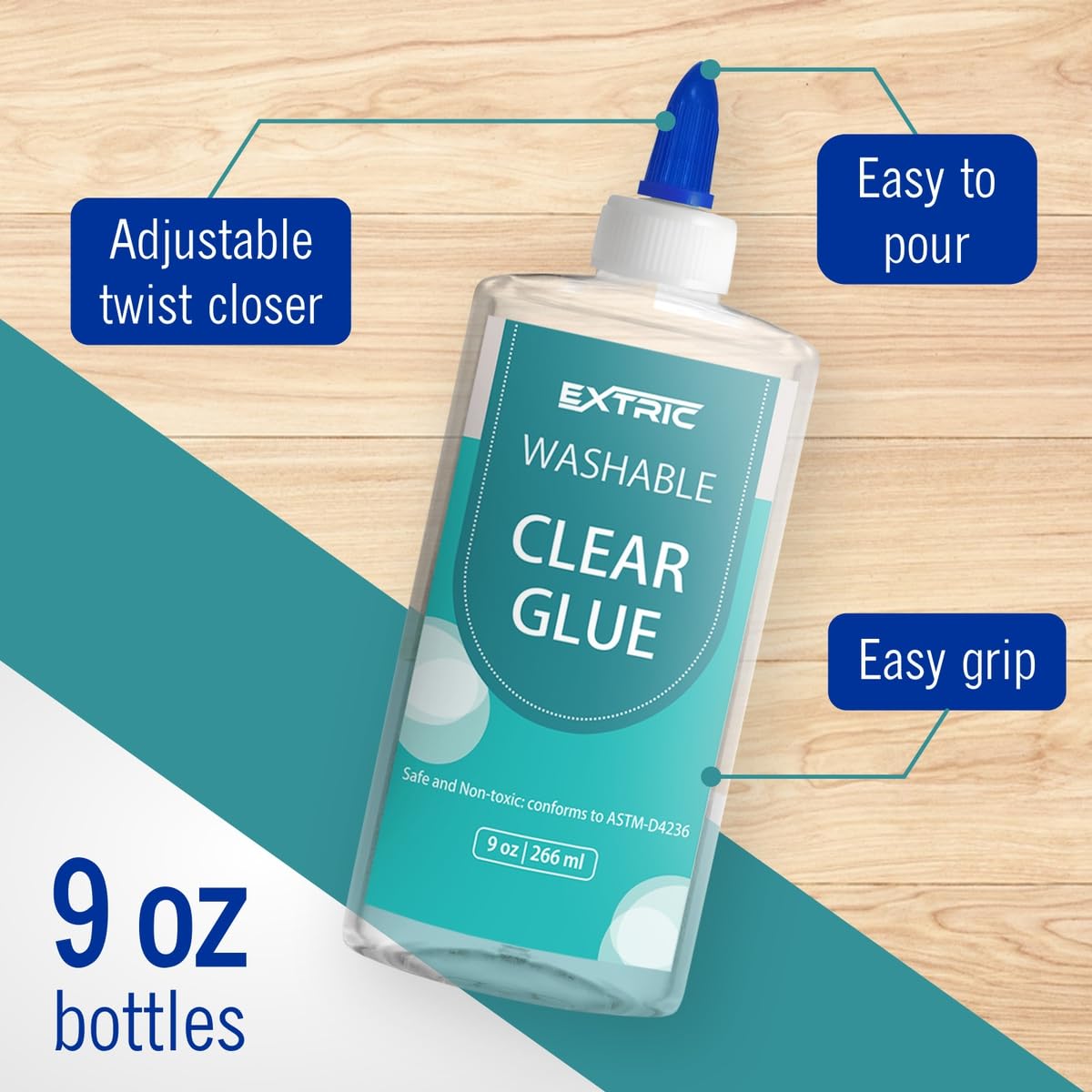 EXTRIC Clear Glue Washable Liquid 9 OZ, 2 PK Slime Glues & Art Crafts Features: Non-Toxic and Washable, Use: Slime, Crafts, Home, School, Color: Dries Clear