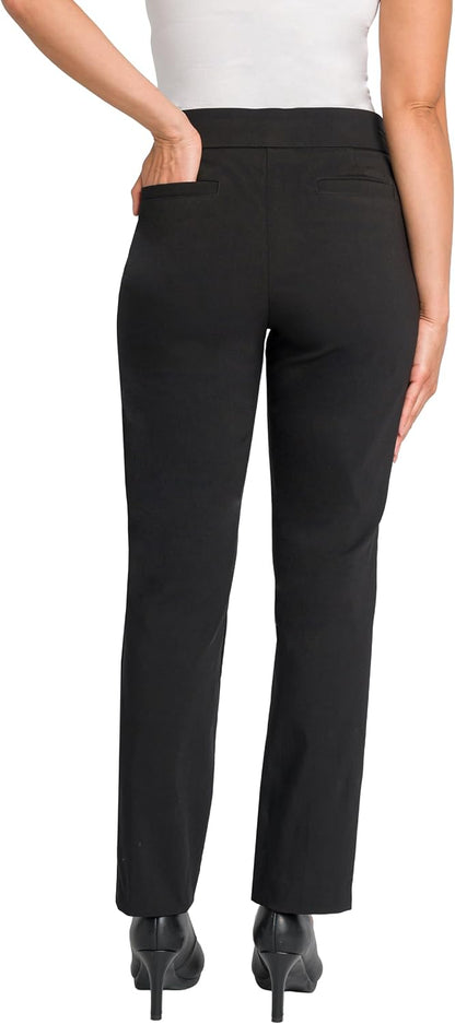 Briggs New York Women’s Pull On Dress Pants 4 Pockets Straight Leg Stretchy Office Casual Work Slacks