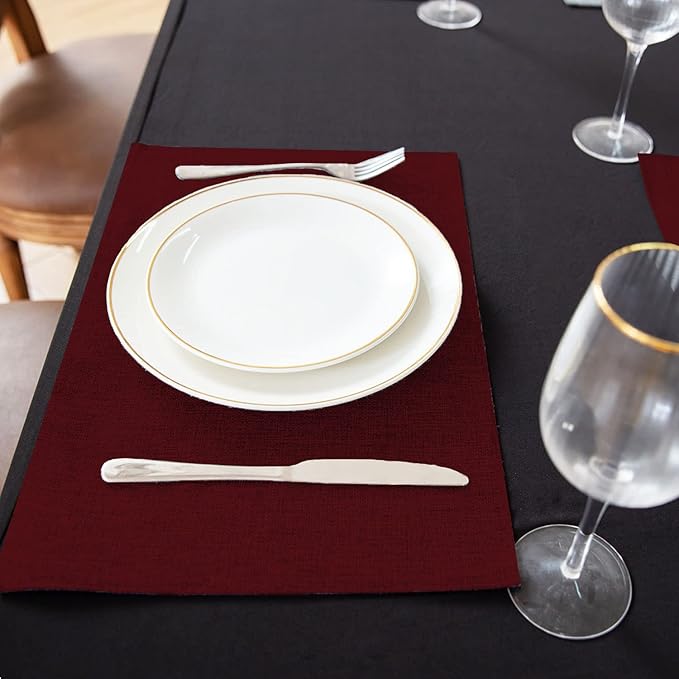 Cloth Placemats Set of 8, Linen Type Fabric Placemats Machine Washable Placemats Heat Resistant Placemats Wrinkle Free Thick Polyester Kitchen Place Mats for Dining Table (Burgundy)