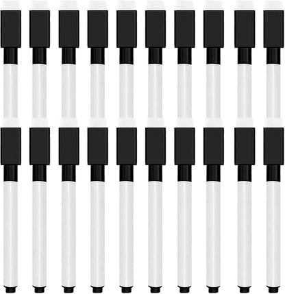 20 Pcs Black Magnetic Dry Erase Markers with Eraser Cap, Mini White Board Markers Bulk, Fine Tip Pens for Whiteboard, School Classroom, Party, Office and Home