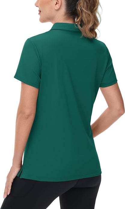 TACVASEN Women's V-Neck Polo Shirts UPF 50+ Short Sleeve Sun Protection Quick Dry Golf Polos Collared Shirt